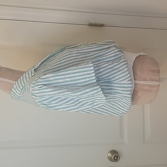 Draper James Green, Blue, White Striped Linen Button Down Front Bodysuit Size L - Picture 3 of 9